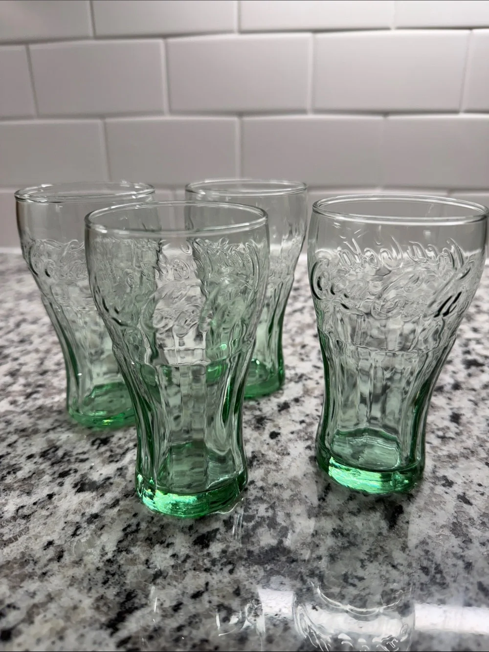 Green Embossed “Coca-Cola” Glass Tumblers qty 4